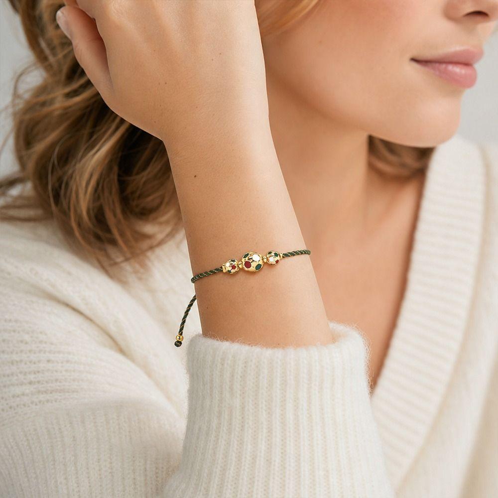 Adjustable Cord Football Beaded Bracelet Gold Silver Plated Braided Cord Bracelet  For Women Men