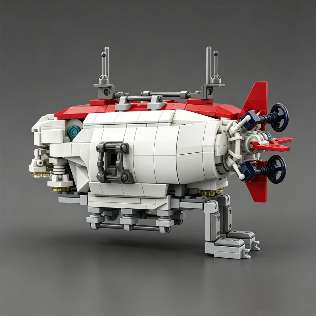 MOC Figurine City Series Deep-Sea Exploration Deep-Diving Submarine Building Blocks Submarine Model Research Vessel Display Toy