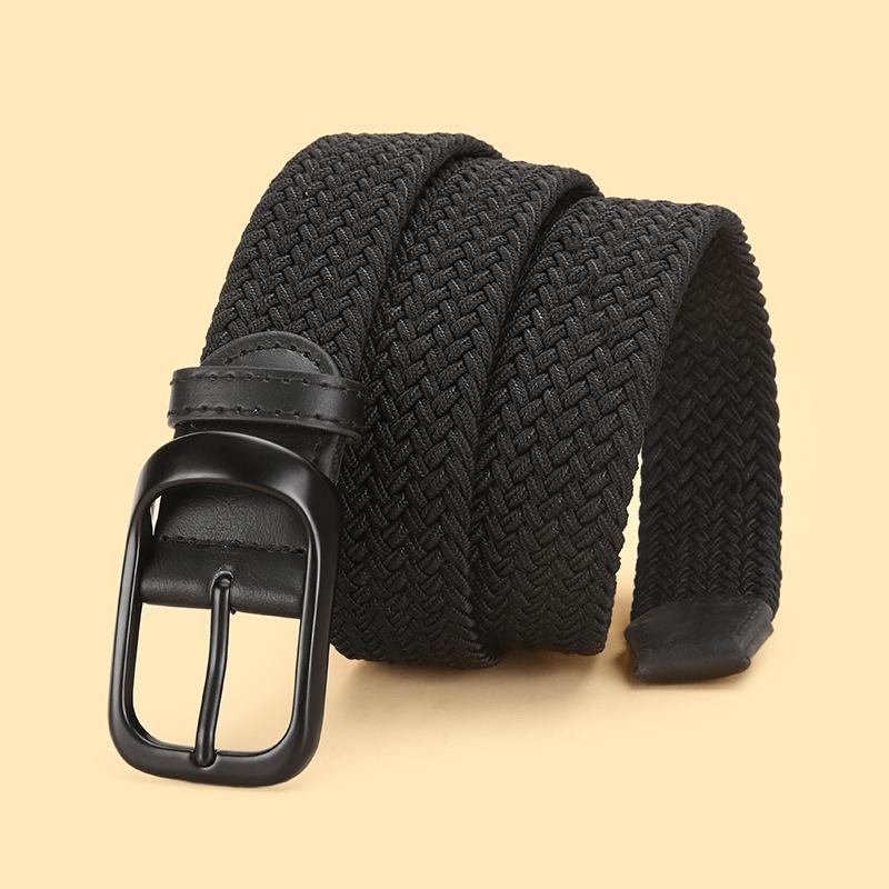 No-Drill Youth Canvas Belt: Men's Casual Woven Elastic Leather Buckle
