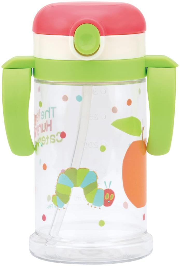 Skater Baby Straw Mug with Foldable Handle and Shoulder The Very Hungry Suitable for Ages 1 and Strap, 2-Way Type, 370ml, Caterpillar, Up, KSHW2N-A