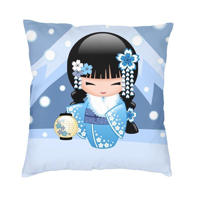 Custom Japanese Girl Sakura Kokeshi Doll Square Throw Pillow Cover Home Decorative 3D Double Side Printing Cushion Cover Room