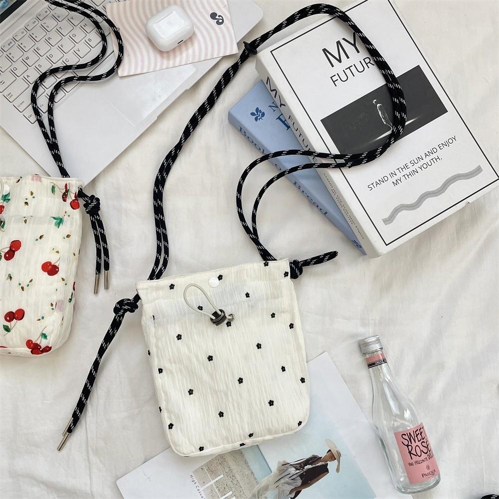 Borsa a tracolla in tela con coulisse stile minimalista Piccola portamonete leggera Borsa per cellulare con stampa floreale Donna Ragazza