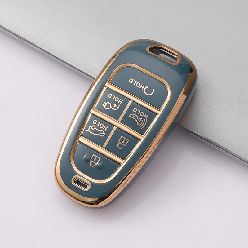 

Чехол для ключей из ТПУ с 6 кнопками для Hyundai Ioniq 5 Solaris Sonata Hybrid NEXO NX4 New Grand Santa Fe Tucson 2020 2021 6B Button Key Case серый