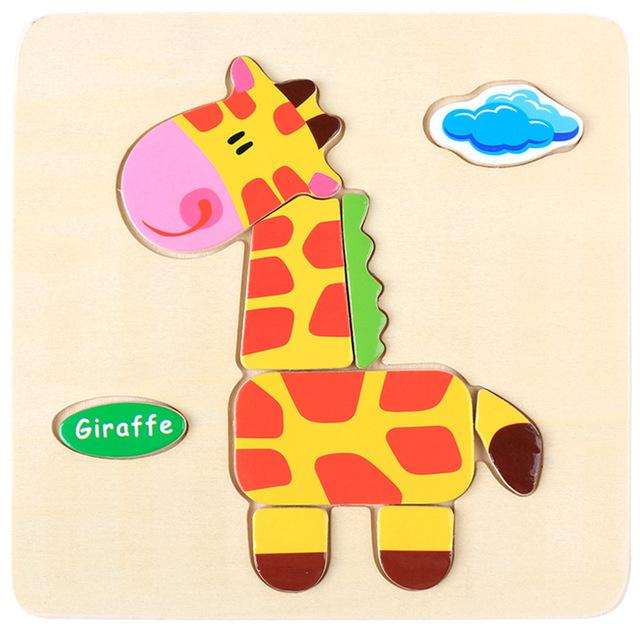 15x15cm Baby Wood Jigsaw Puzzle Board Game Cartoon Animal 3d Puzzle Montessori Educational Learning Wooden Toys for Children