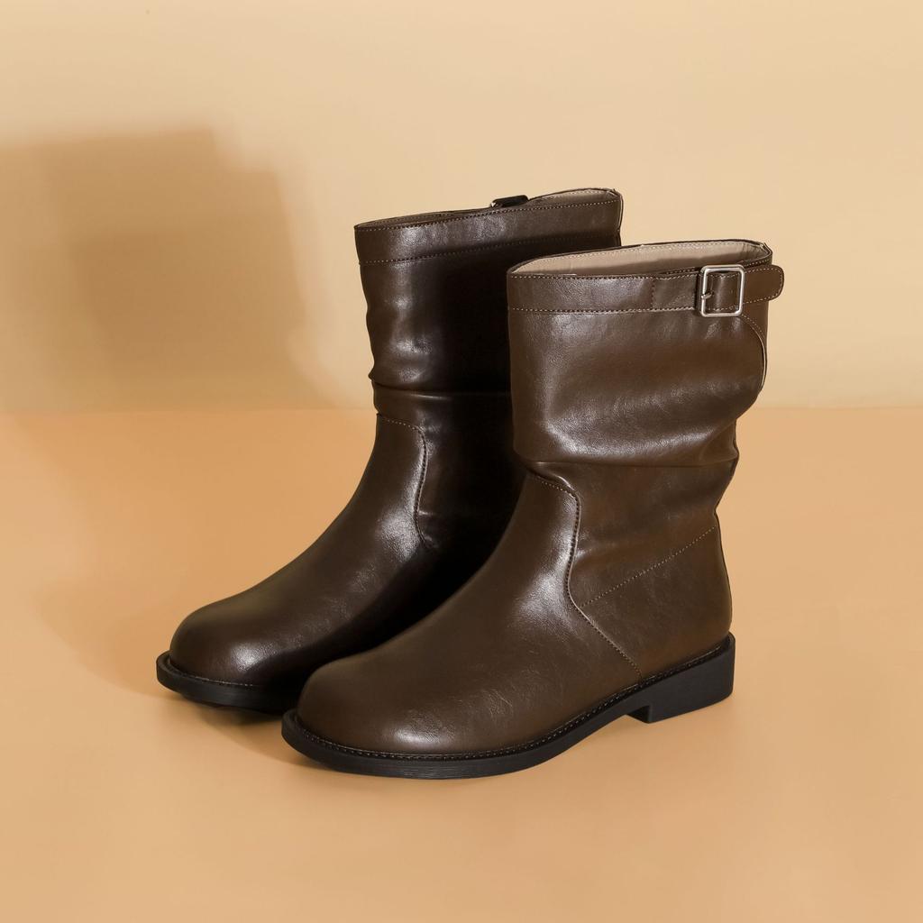 Grape Mom 2025 Winter New Short Martin Boots Korean Edition Fashion Pleated Pile Boots Korean Edition Boots for School Season