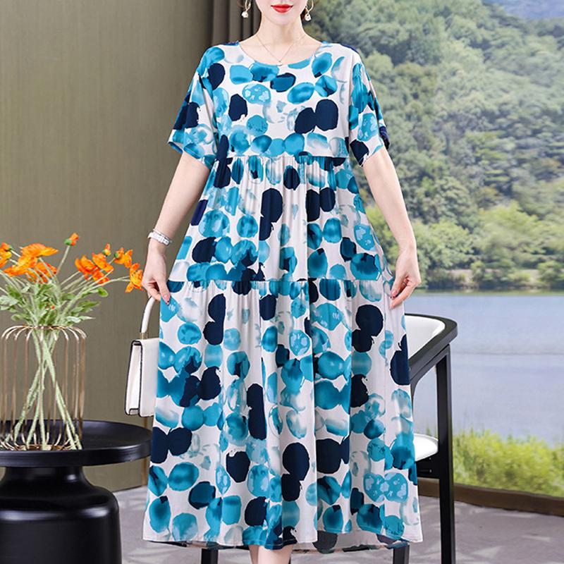 Damenkleid, Sommer, Vintage-Kleidung, lässig, kurzärmelig, langes Kleid für Damen, Sommer-Outfit