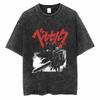 Vintage Washed Berserk TShirt for Men Women Retro Anime Skull Graphic Tees Oversized Streetwear Cotton Short Sleeve T Shirts