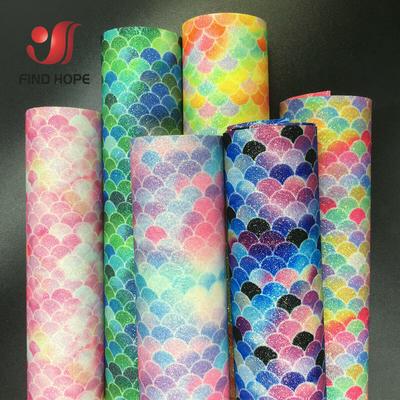 Mermaid Rainbow Iridescent Sparkling Glitter Fabric Synthetic Leather Vinyl Party Decoration DIY Hair Bow Bag DIY Craft Material