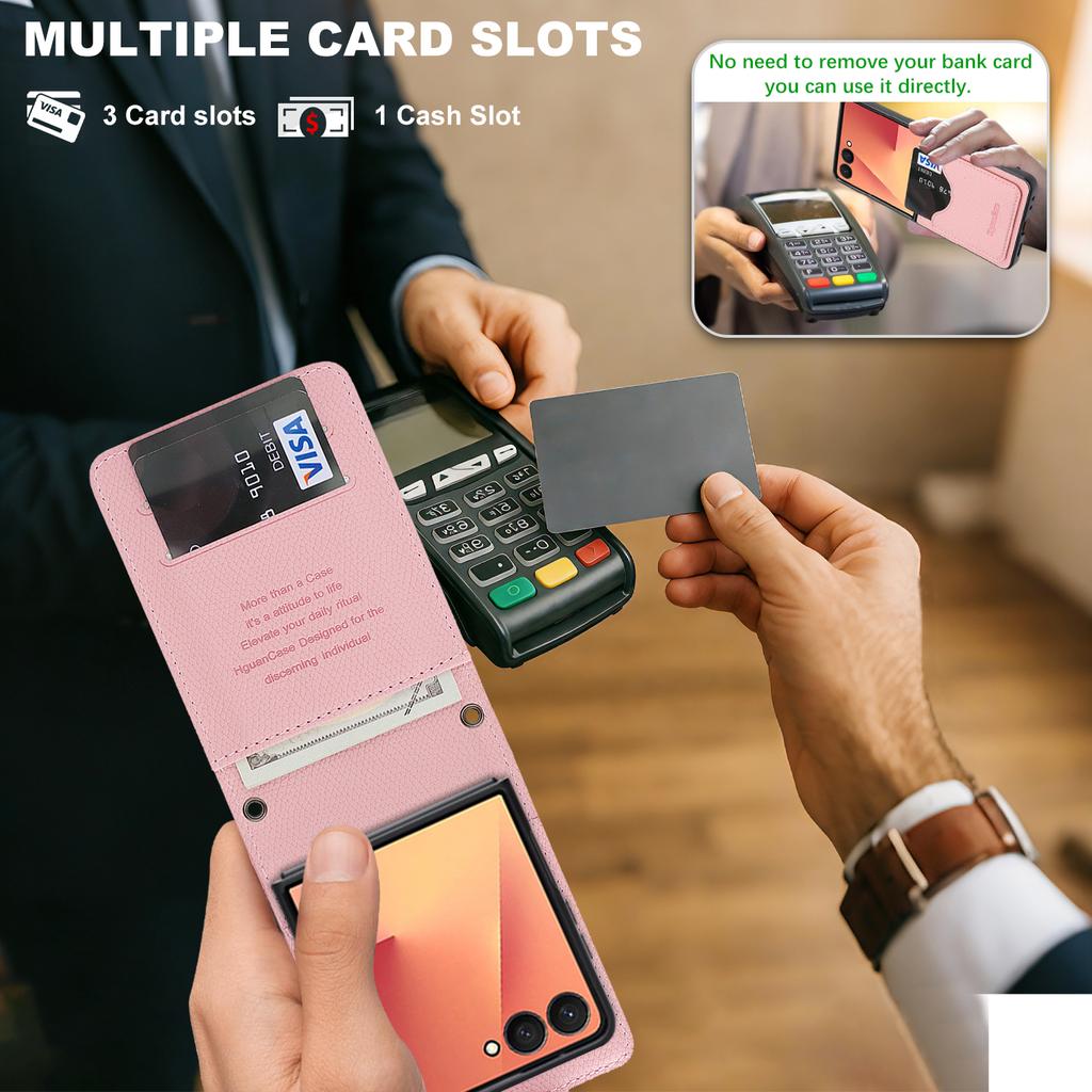 Crossbody Long Lanyard Cards Solt Leather Phone Case for Samsung Galaxy Z Flip 7 6 5 4 3 Comfortable Grip Kickstand Bag Cover