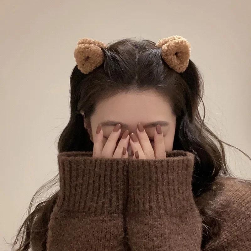 Sweet Cute Plush Cat Ears Hair Claw Small Side Clip for Broken Hair Princess Clip Fluffy Children New Winter Hair Accessories