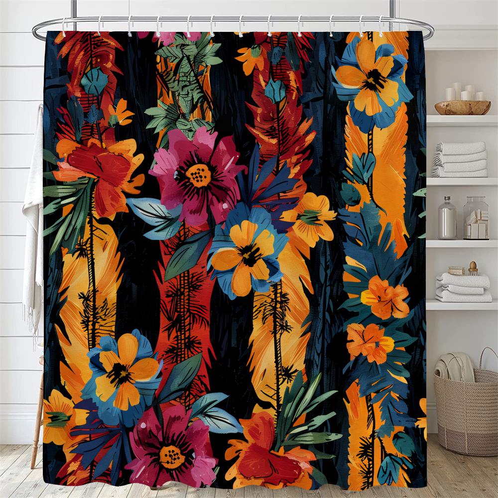 Bunter Bohème-Stil Blumenmuster Duschvorhang Boho Floral Wasserdicht Modern Badezimmer Badewannenvorhang Raumdekor Mit Haken