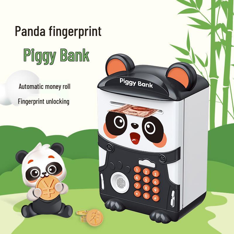 Children's Cartoon Panda Piggy Bank with Fingerprint Recognition & Password Unlock for Deposits and Withdrawals.