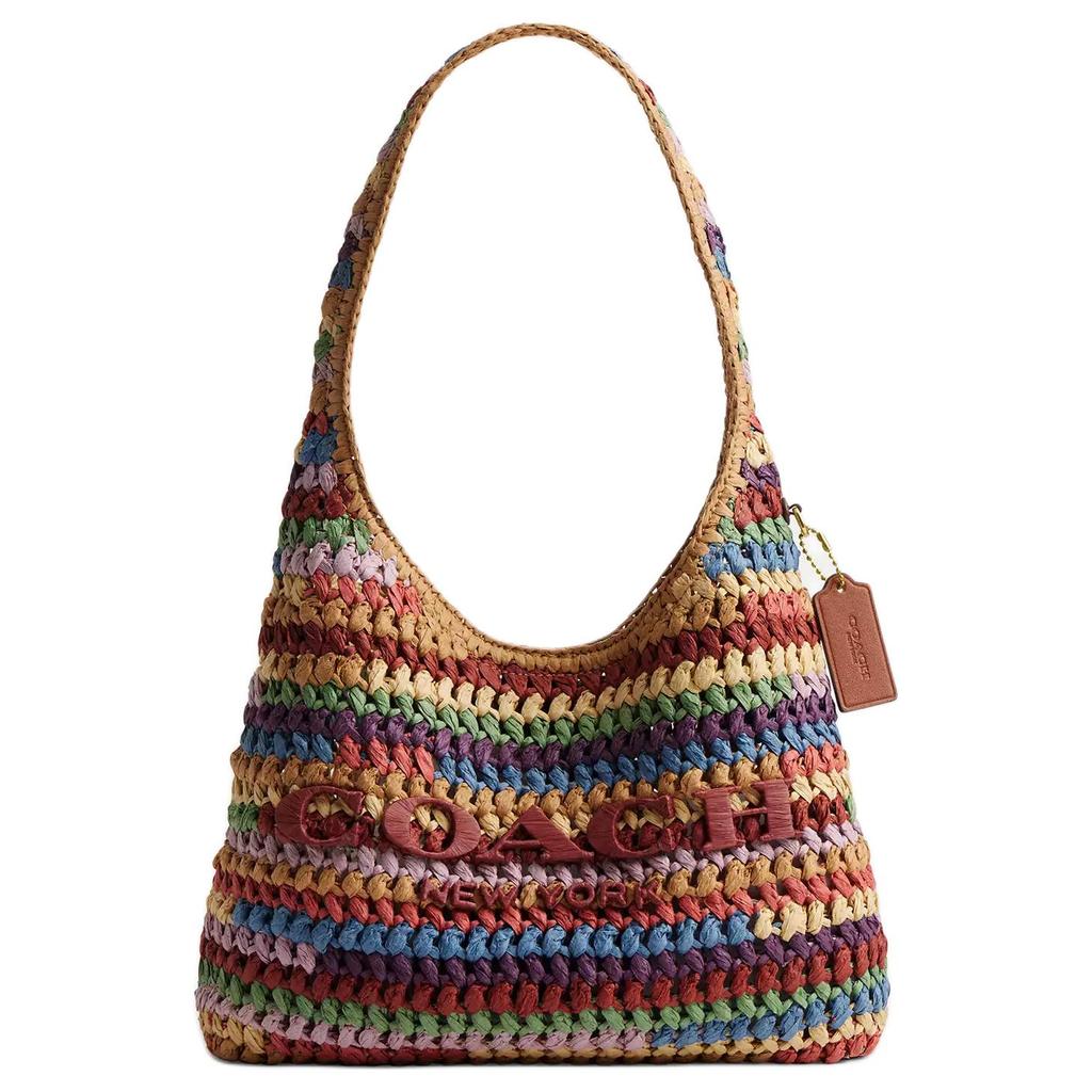 Coach Brooklyn 28 Gewebtes Design Magnetverschluss Stroh Und Kalbsleder Hobo Tasche Damen Hobo Tasche Mehrfarbig CDZ39-B4L38