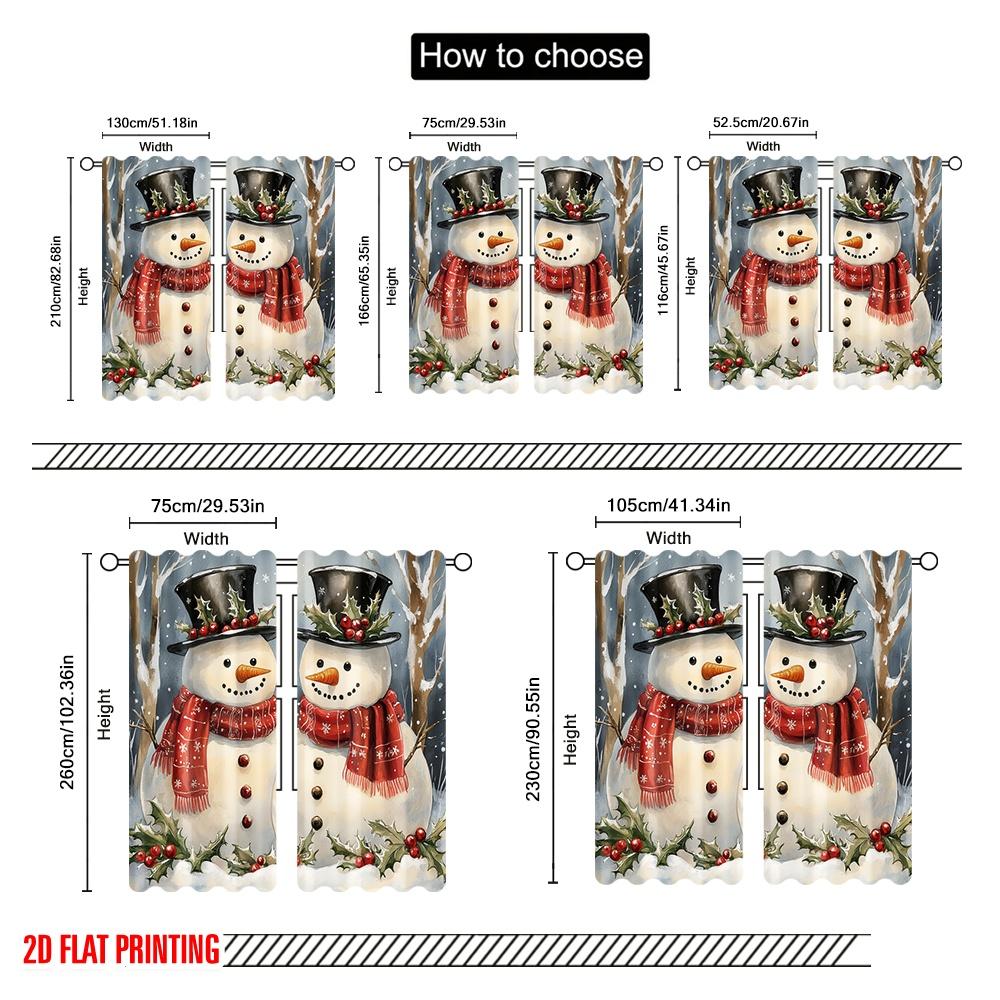 2pcs,2D Plane Printing Curtains Cute Snowman Couple Winter (2) 100% Polyester (without Rod) Outdoor Decorations for Bedroom,