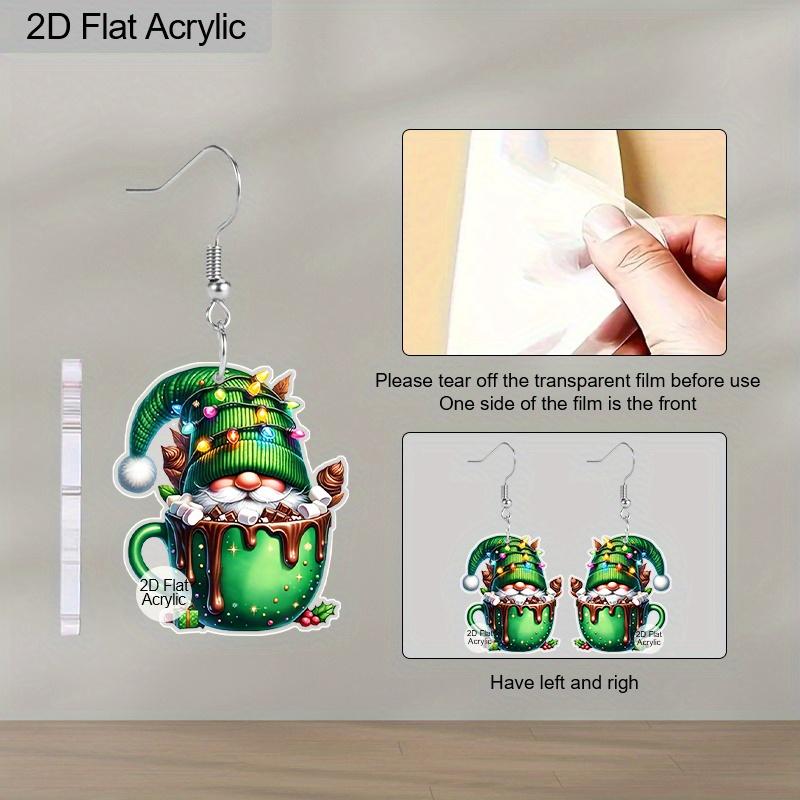 2D Flat Acrylic Green Dwarf Cup Drop Earrings, Suitable As A Holiday Gift for Women or Christmas Party Decoration Jewelry.