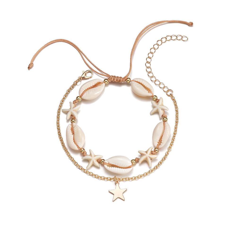 Shell Starfish Anklets for Women Bohemian Anklet Leg Rice Beads Bracelet Handmade Foot Chain Boho Jewelry Summer Accessories