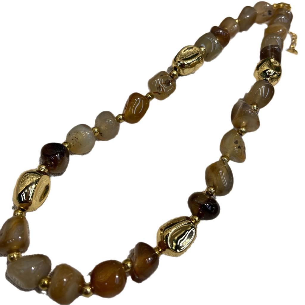 Maillard Retro Handmade Hair Crystal Brown Natural Stone Beaded Necklace Women'S Non-Fading Agate Necklace