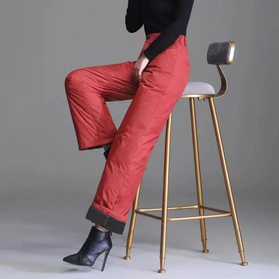 Calças femininas de inverno de cintura alta para baixo de algodão, pernas largas, casuais, grossas, fofas, largas, neve, quente, à prova de vento, reta, spodnie