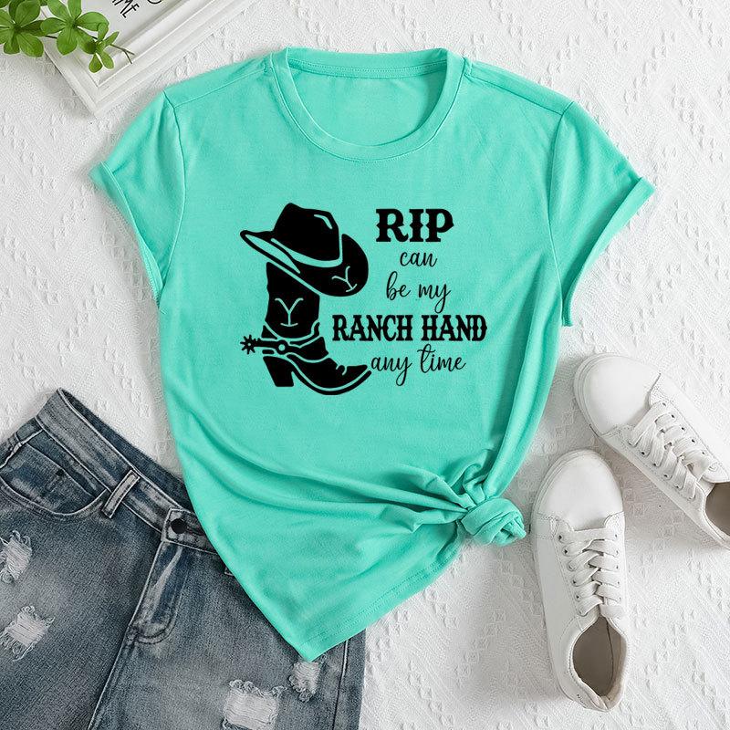 

Летний женский модный топ с принтом обуви и шляпы, свободный, с короткими рукавами, с круглым вырезом, из хлопка 3XL