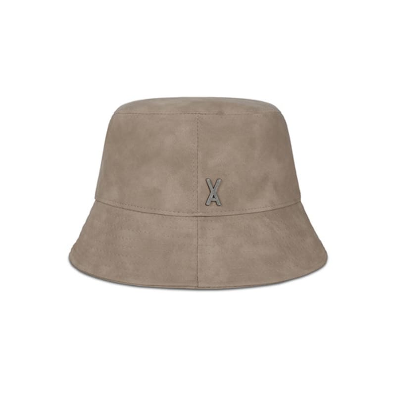 VARZAR VA Studded Vegan Leather Bucket Hat Beige