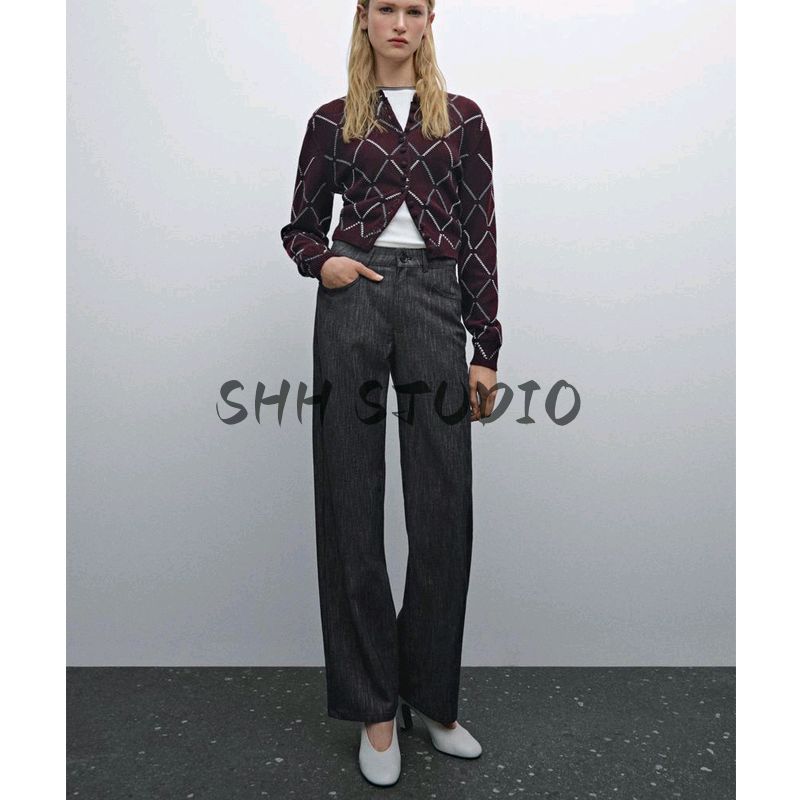 Spring New Women's Clothing Commute Style Single-Breasted Wool Blended Diamond Pattern Knitting Cardigan 5661643