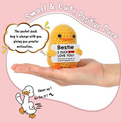 Pato de Crochê Engraçado com Energia Positiva Boneco com Cartão Fofo Suporte Emocional Pato de Lã Tricotado Decoração de Quarto Presentes de Natal para Mãe