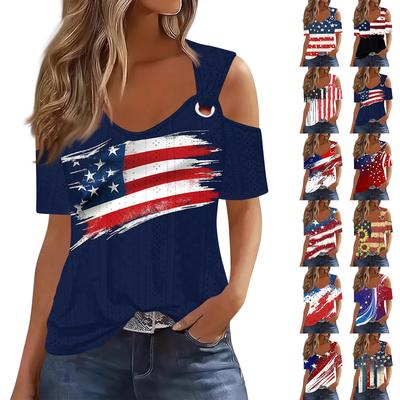 Hauts Sexy Épaules Dénudées Pour Femmes Été Ajouré Œillets Blouse Manches Courtes Ample Col V T-shirt Tunique Tendance Décontractée