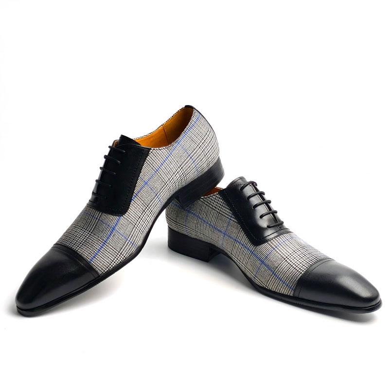 Fashion Men's Leather Shoes Denim+cow Leather Upper Material Lace Up Fashion Oxfords for Man Perfect For Business Wedding Office Wearing
