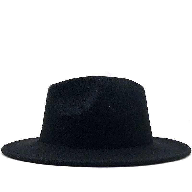 Woolen top hat European and American fashion black plus white color matching hat women's flat-brimmed jazz hat CM