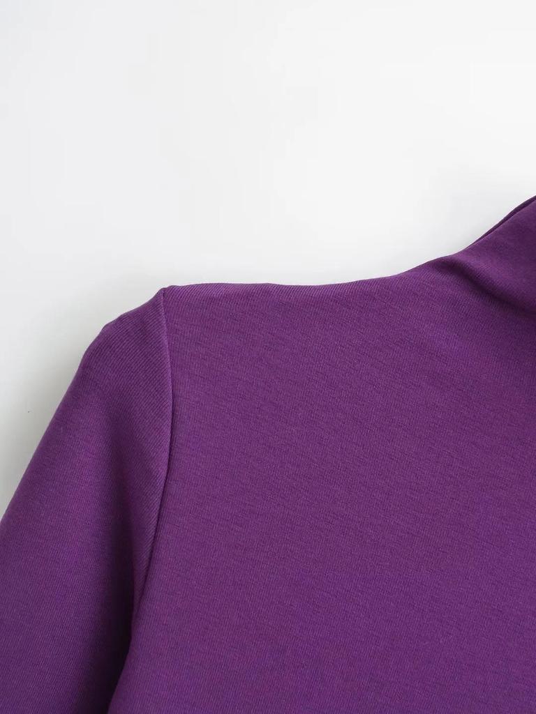 Pure Desire Women's High Neck Irregular Hem Long Sleeve T-shirt - Spring/Autumn Elastic Fit