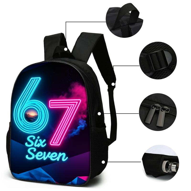 3pcs Neon Lights Number 67 Pattern Backpack Set Lightweight Large Capacity School Bag Travel Bag Shoulder Bag Pencil Bags Gift