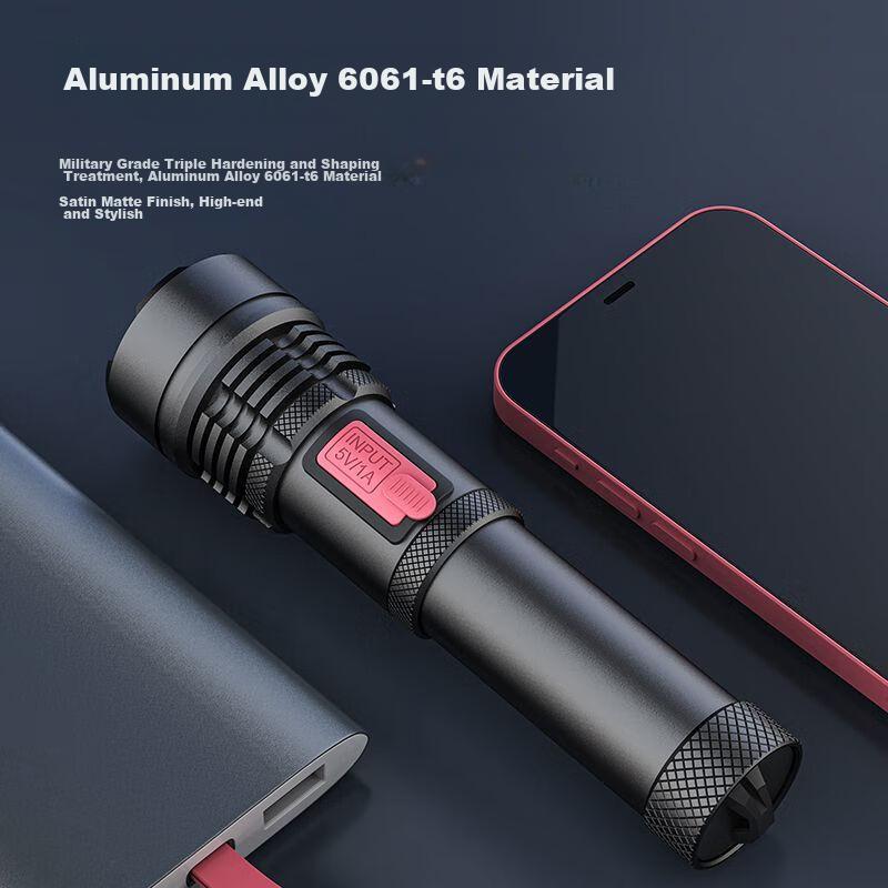 High-Intensity Flashlight with Zoom, Long-Range Ultra-Bright Outdoor Patrol Cycling Searchlight, Rechargeable Home Emergency Light for Power Outages