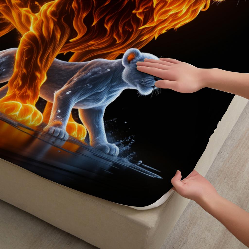 3pcs Lion And Panther Flat Sheet Sets 3D Printed Fire Animal Fitted Sheet Sets With Pillowcases No Filling For Teen Boys