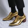 Men's Gold Pointed High Heel Leather Boots – Large Size, Retro Fashion, Business Casual, Spring/Autumn Outdoor Wear.