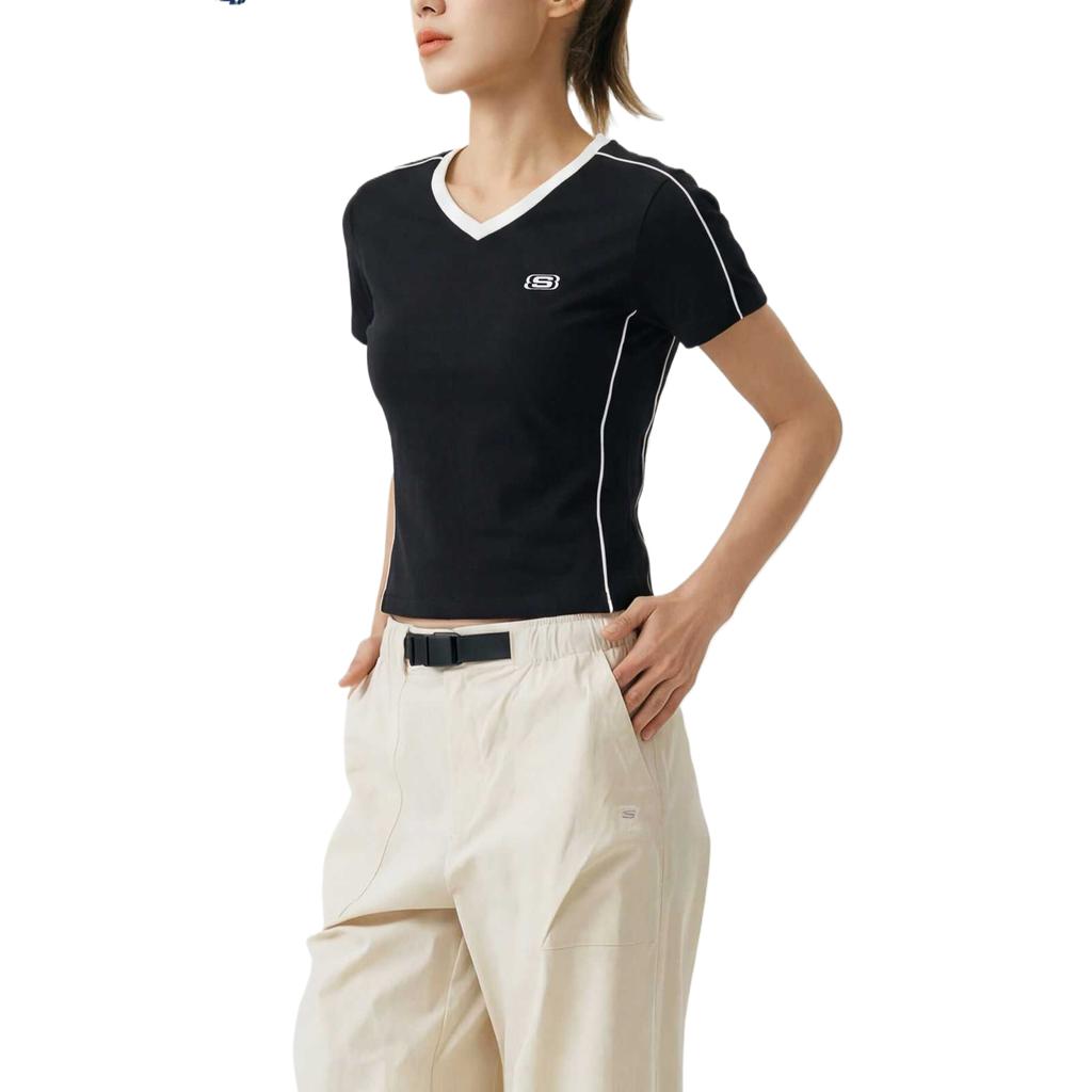Skechers Breathable Short Sleeve V-Neck Regular T-Shirt Women Tops L226W135-0018