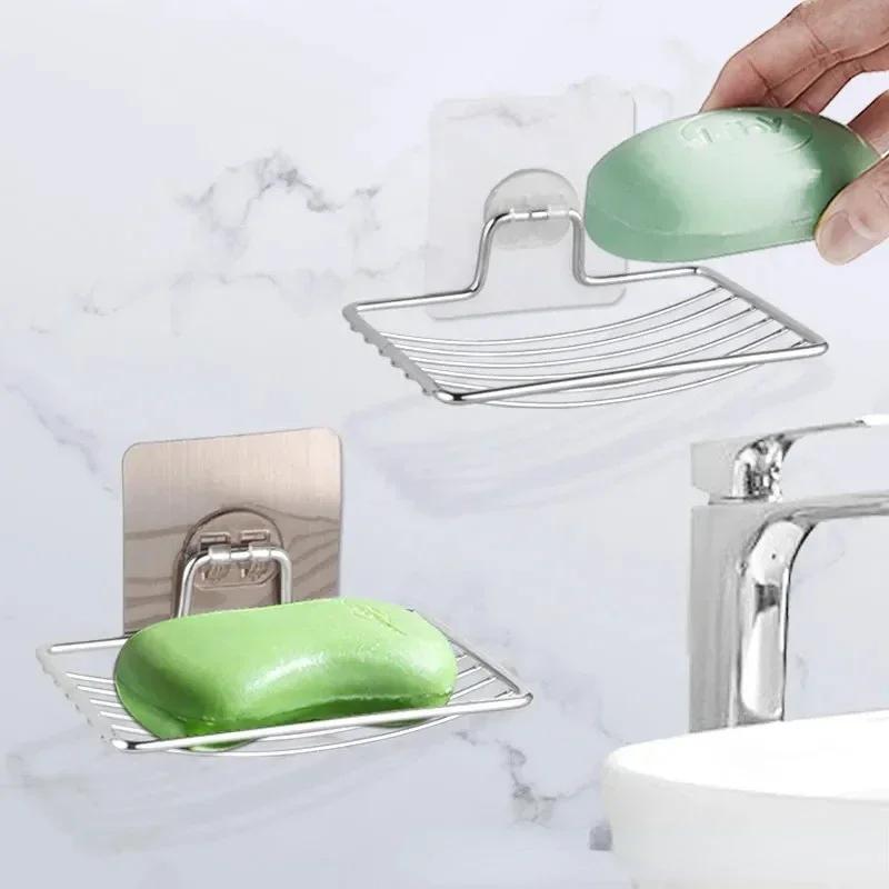 Stainless Steel Soap Rack Punch-free Nail-free Bathroom Single Layer Drain Wall Hanging Sucker Soap Box Light Luxury Shelf