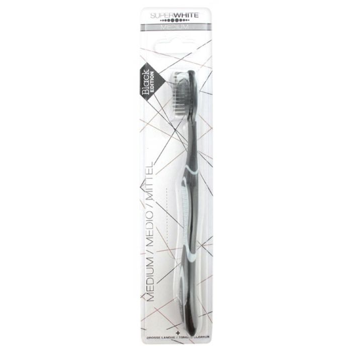 Brosse à dents - Superwhite - Medium Black Edition - Brosse langue - Nylon de qualité - Manche ergonomique