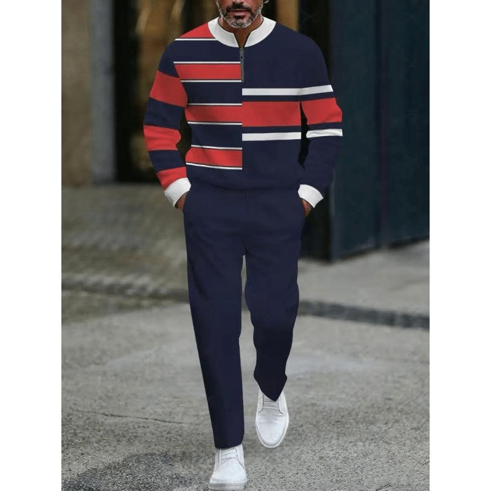 Spring Autumn Fashion Streetwear Men's Long-Sleeved Half-Zipper Stand-Up Collar Men's Casual Sportswear Two-Piece set