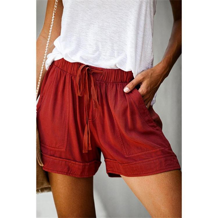 Plus Size Women Casual Loose Shorts Pants Elastic Waist Drawstring with Pockets