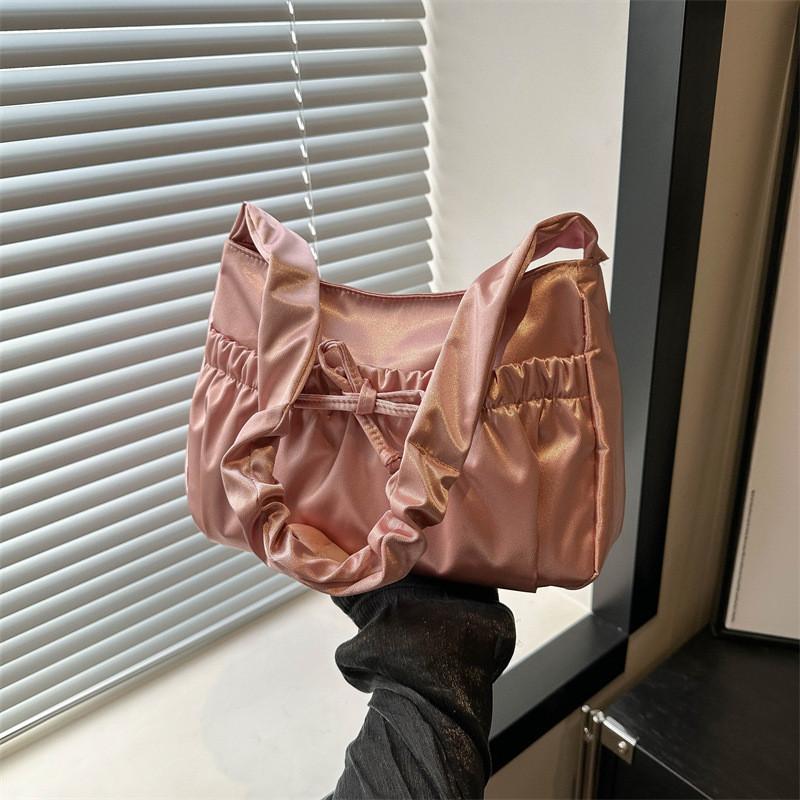 Stylish Large Capacity Underarm Bag For Women 2024 With Drawstring Pleated Design In Black And White Colors