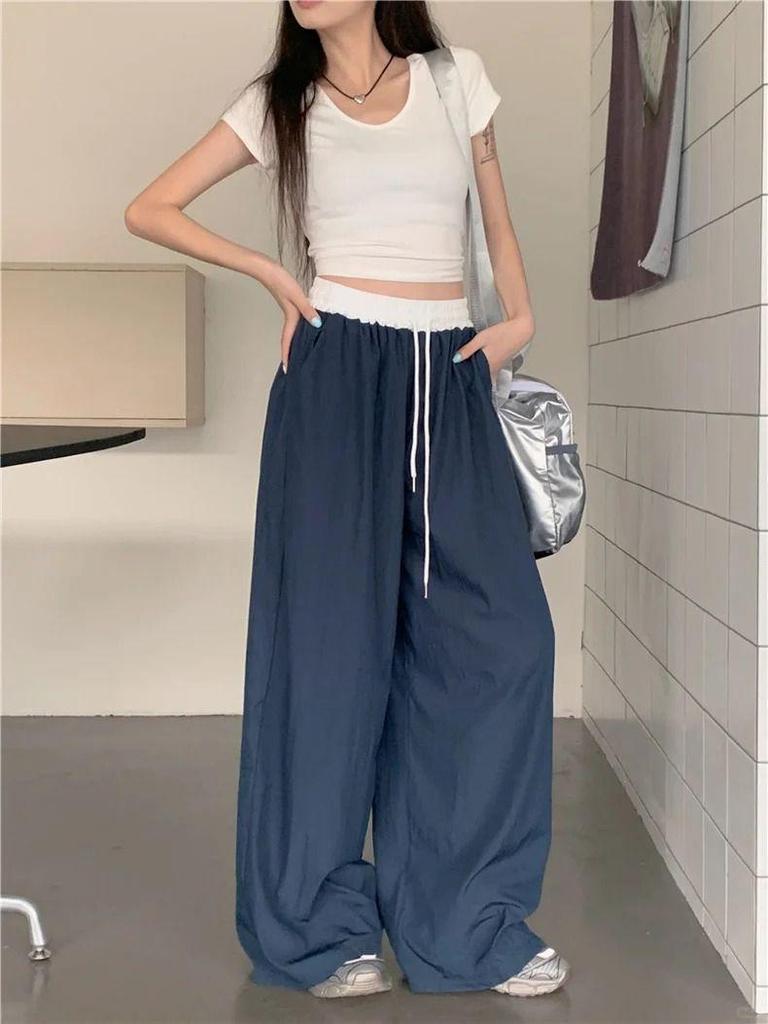 2026 Spring/Summer Retro American Style Patchwork Wide Leg Casual Long Pants
