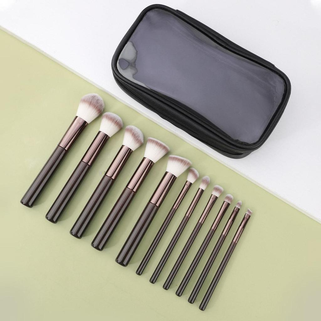 11-Piece Makeup Brush Set - Powder, Blush, Contour, Foundation, Eyeshadow Brushes