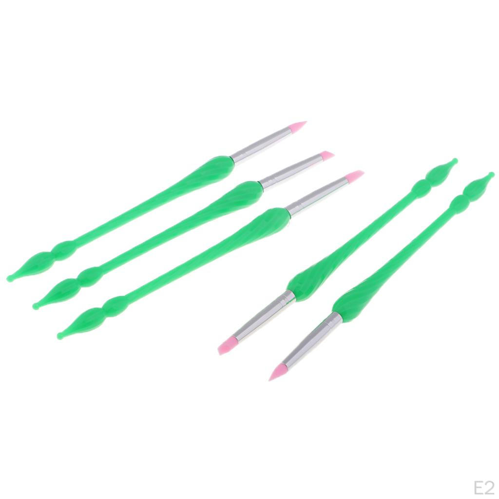 Brushes,5 Acrylic Flat Painting Drawing Manicure Tools ,Silicone