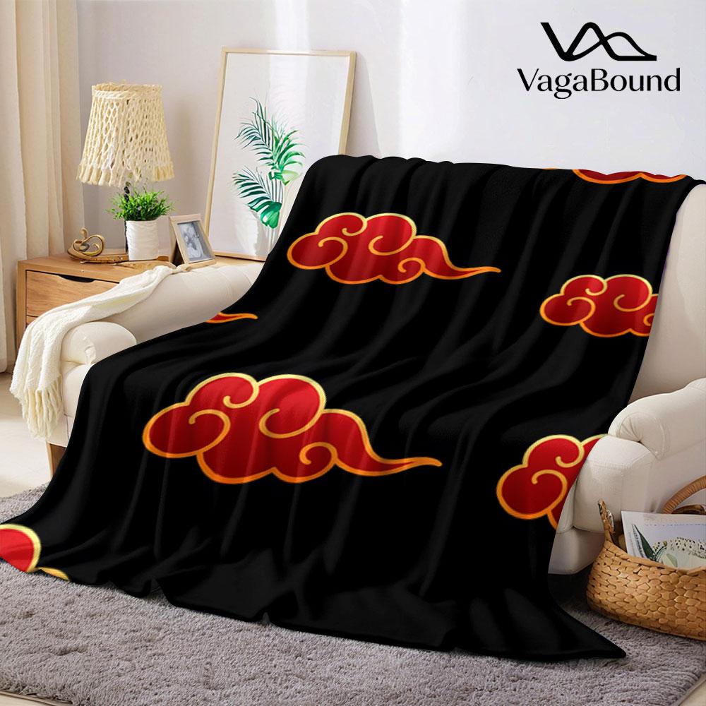 Anime Red Cloud Ditsy Flannel Blanket Warm Soft Halloween Christmas Couch Warm Cozy Decorative Decor Gift for All Season