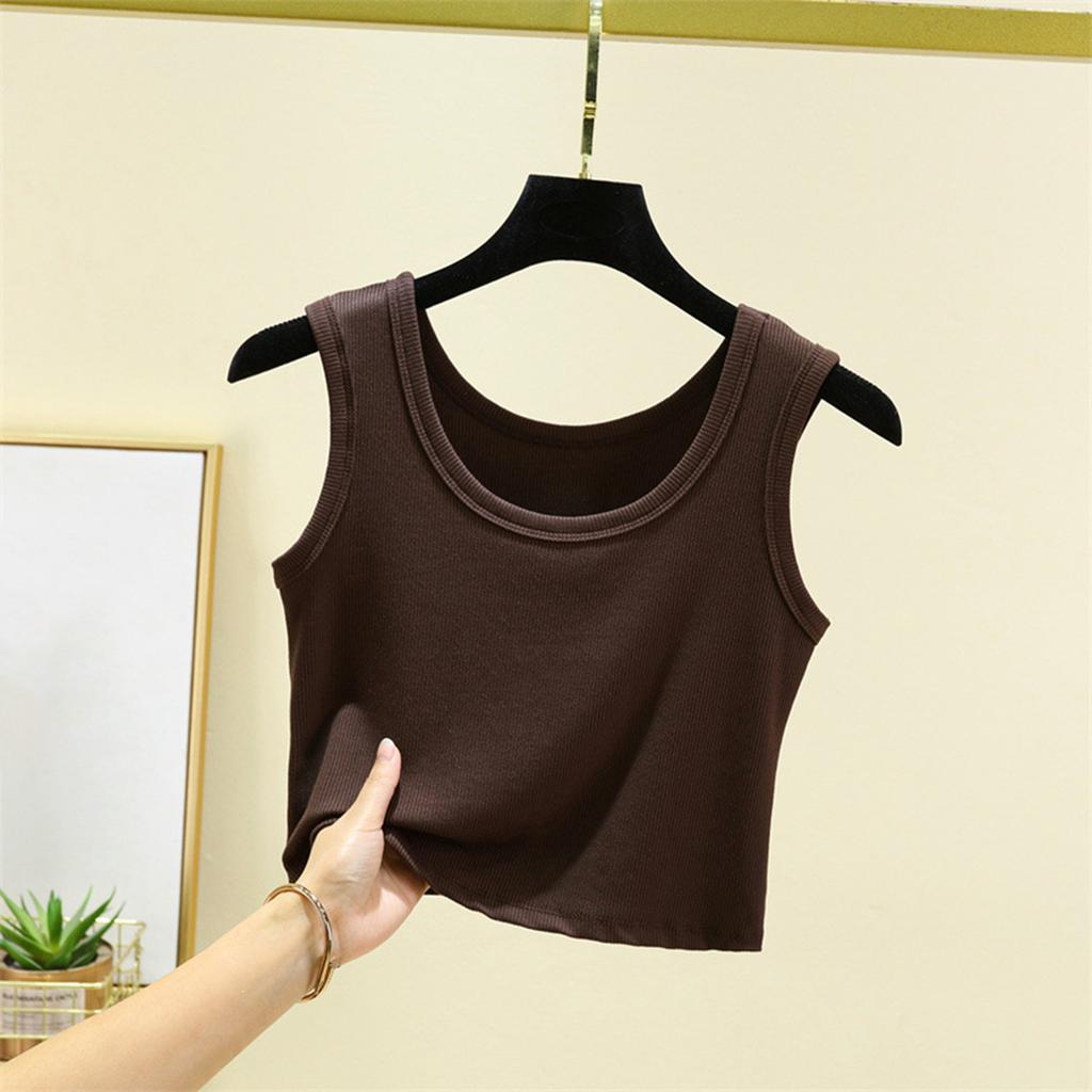 Women's Casual Summer Short Vest Knitted Thread Inner Bottom Sleeveless Solid Color Thin Top