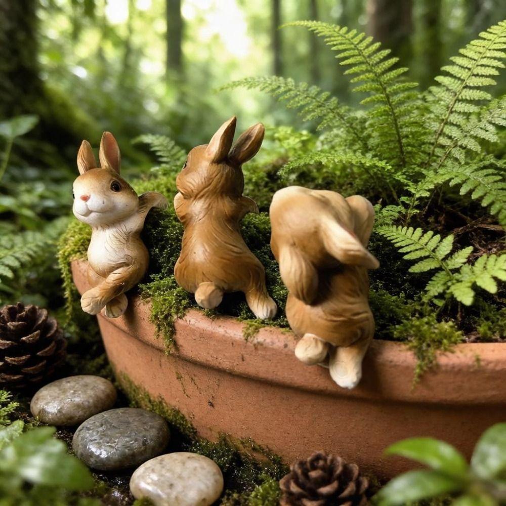 3PCS Cute Hanging Pot Bunny Resin Bunny Plant Holder Creative Rabbit Pot Hangers  Fish Tank