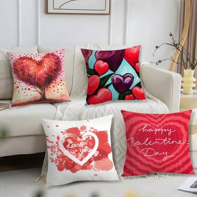 Valentine Red Heart Pillow Case Short Plush Print Cushion Cover Square Throw Pillow Covers Sofa Home Decor