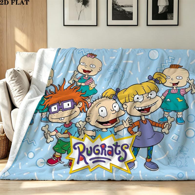 Rugrats Cartoon Print Flannel Blanket High Quality Warm Comfortable Cover for All Seasons Perfect for Gifts Home Decor