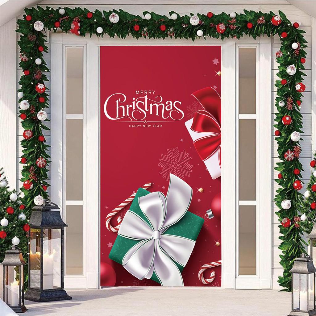 Four-Sided Stretch Christmas Door Cover - Easy Install with Festive Pattern