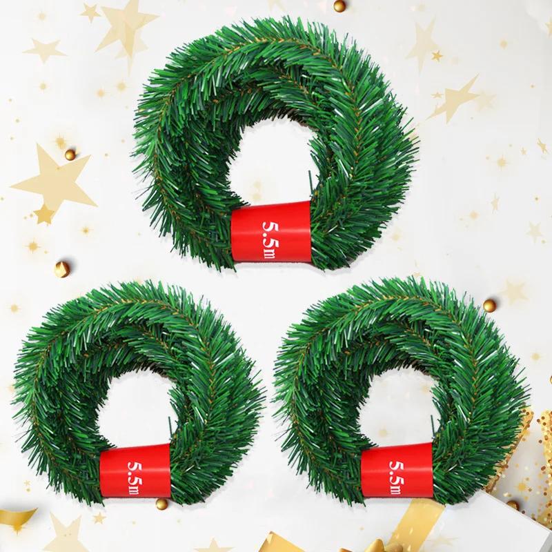 5.5m Pine Christmas Garland Decorative Green Artificial Xmas Tree Rattan Banner Party Plastic Pendant Tinsel Hanging Decoration